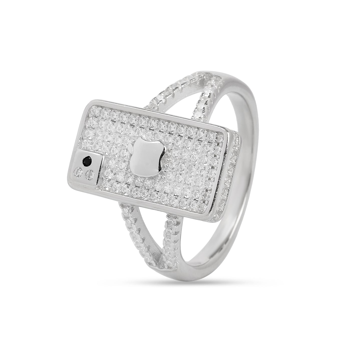Luxury Rectangle Pave Diamond Look Ring for Women | Apple-Inspired Design Statement Ring with Micro CZ Stones | Silver Tone Party Wear Ring