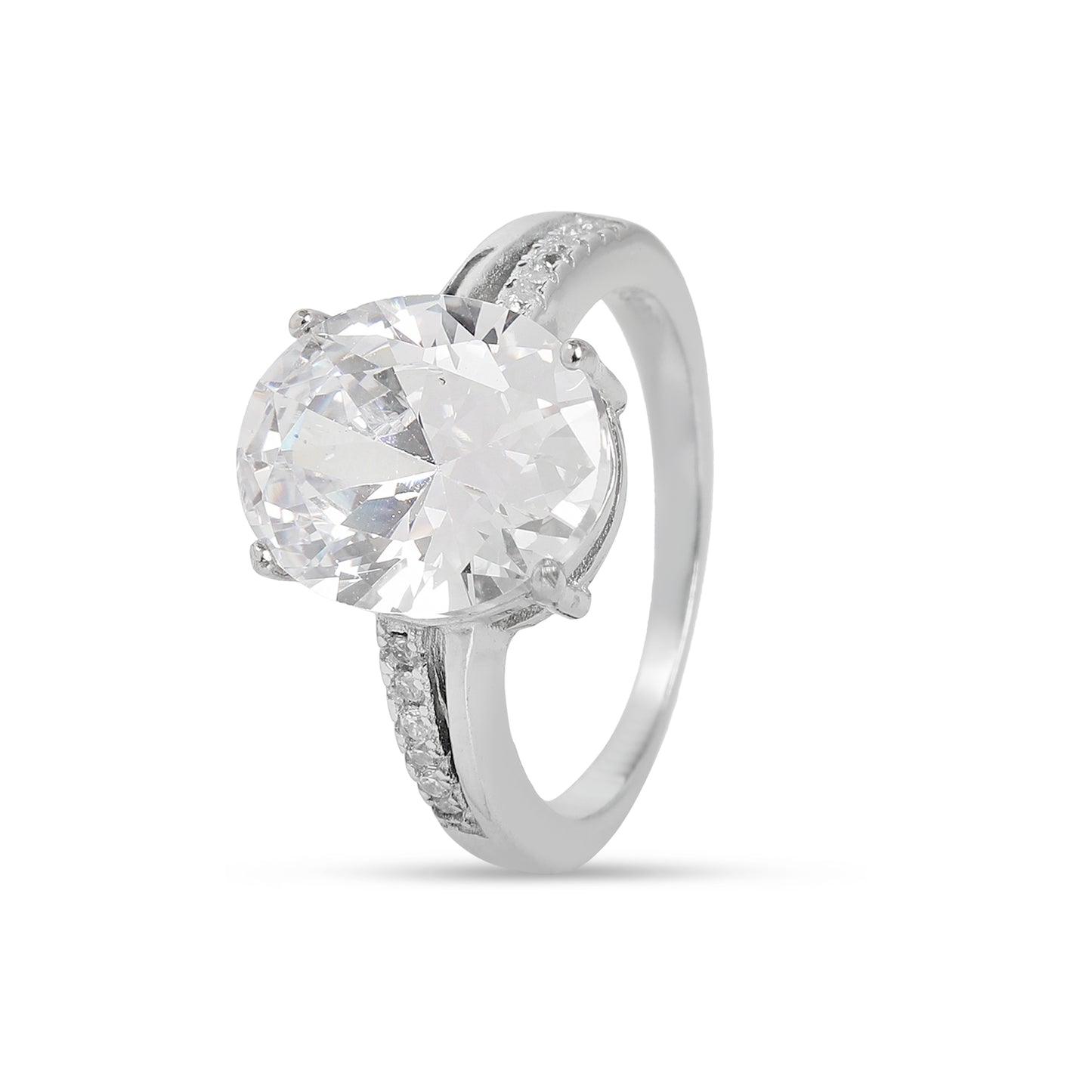 Solitaire Diamond Look Ring for Women | Silver Tone Engagement Ring with Round Brilliant Cut Stone