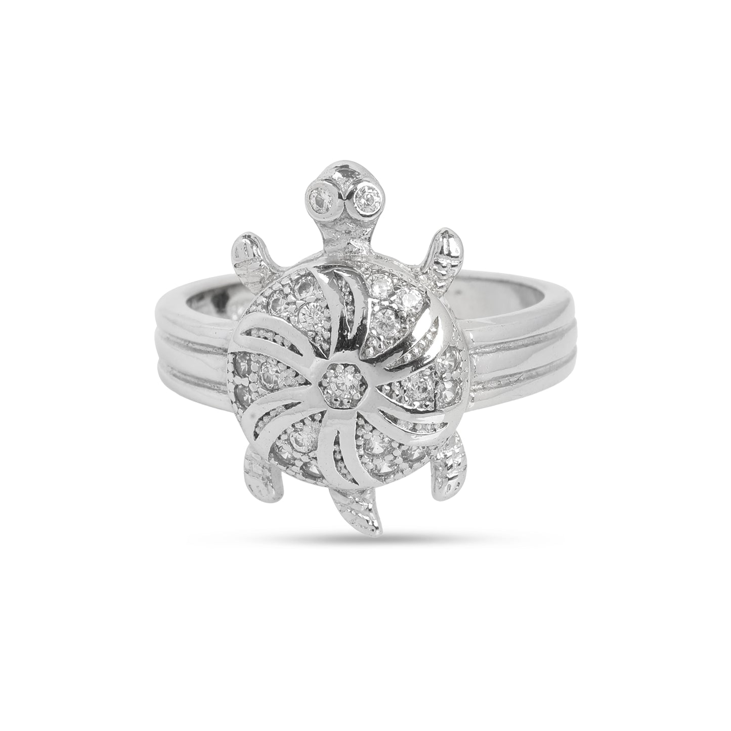925 Sterling Silver Turtle Floral Design Ring with Cubic Zirconia for Women & Girls