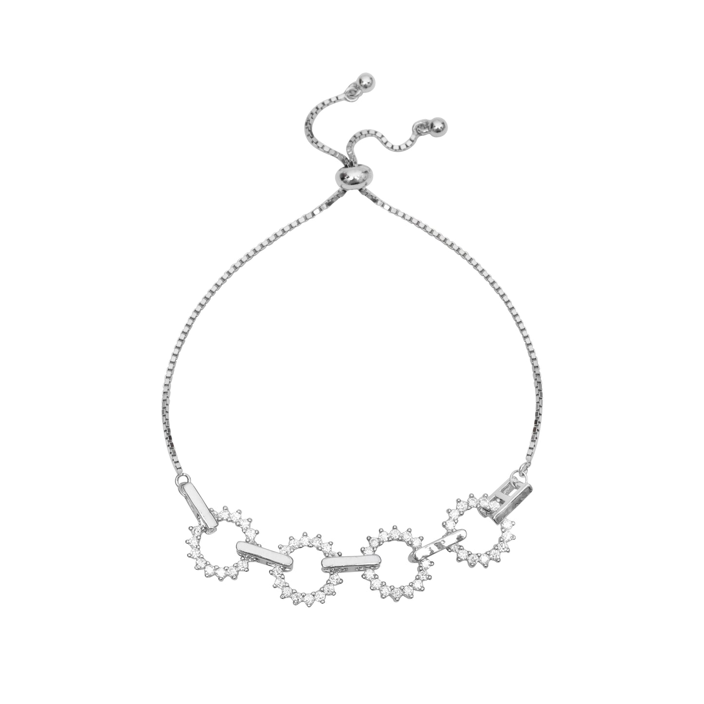 Sterling Silver Adjustable Bracelet with Circular CZ Diamond Design for Women & Girls