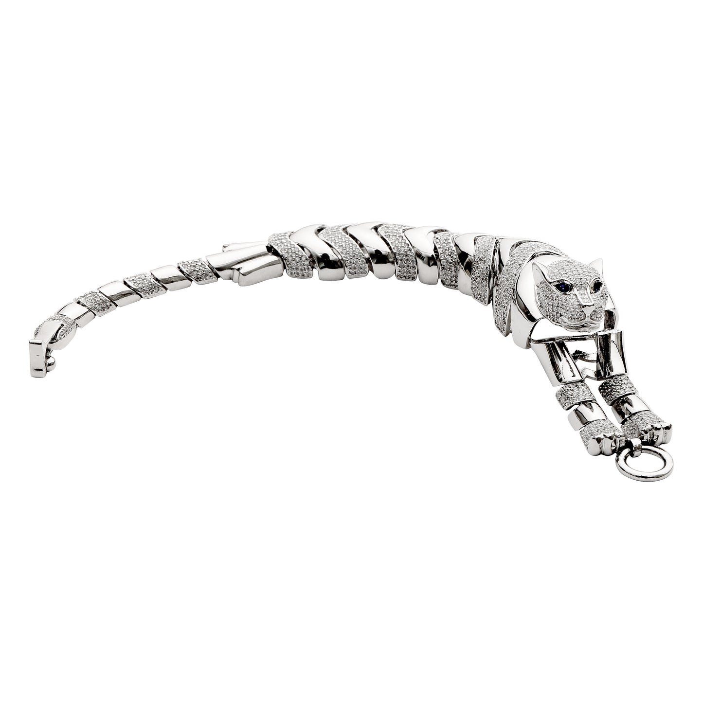 925 Sterling Silver Jaguar Face Bracelet with Cubic Zirconia Stones | Premium Luxury Animal Design Bracelet for Women & Men