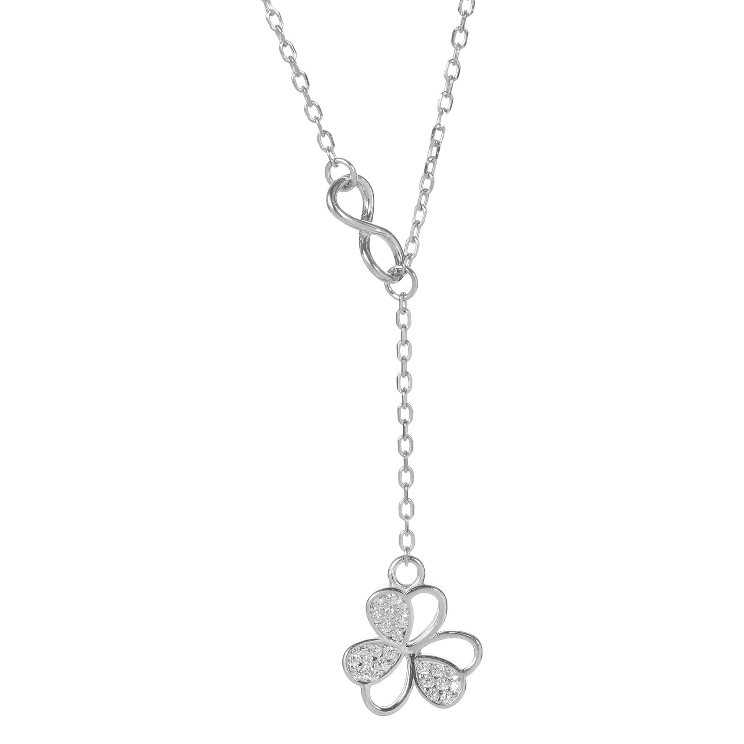 Sterling Silver Infinity Clover Pendant Necklace for Women | 925 Silver Adjustable Chain with Cubic Zirconia Stones