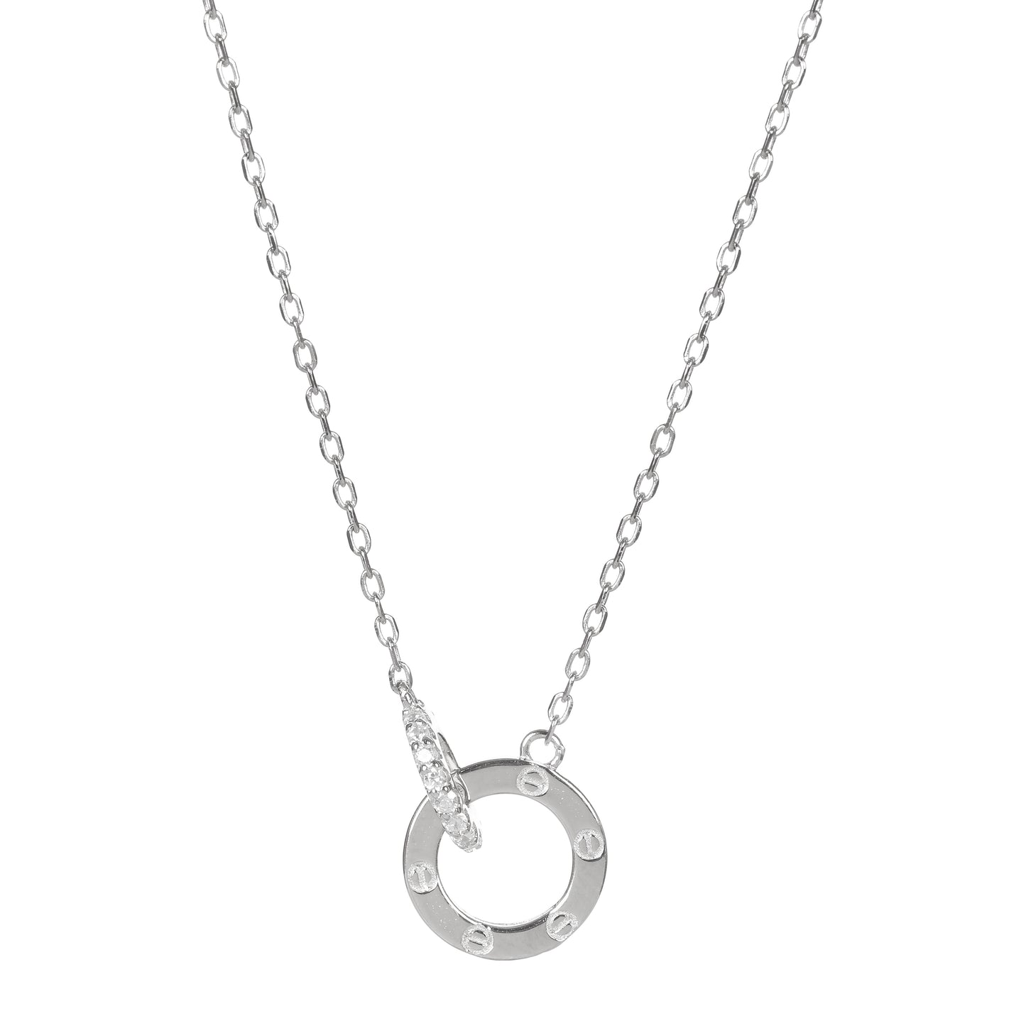 Sterling Silver Pendant Necklace for Women | 925 Silver Circular Ring with Crystal Accent | Elegant Minimal Chain