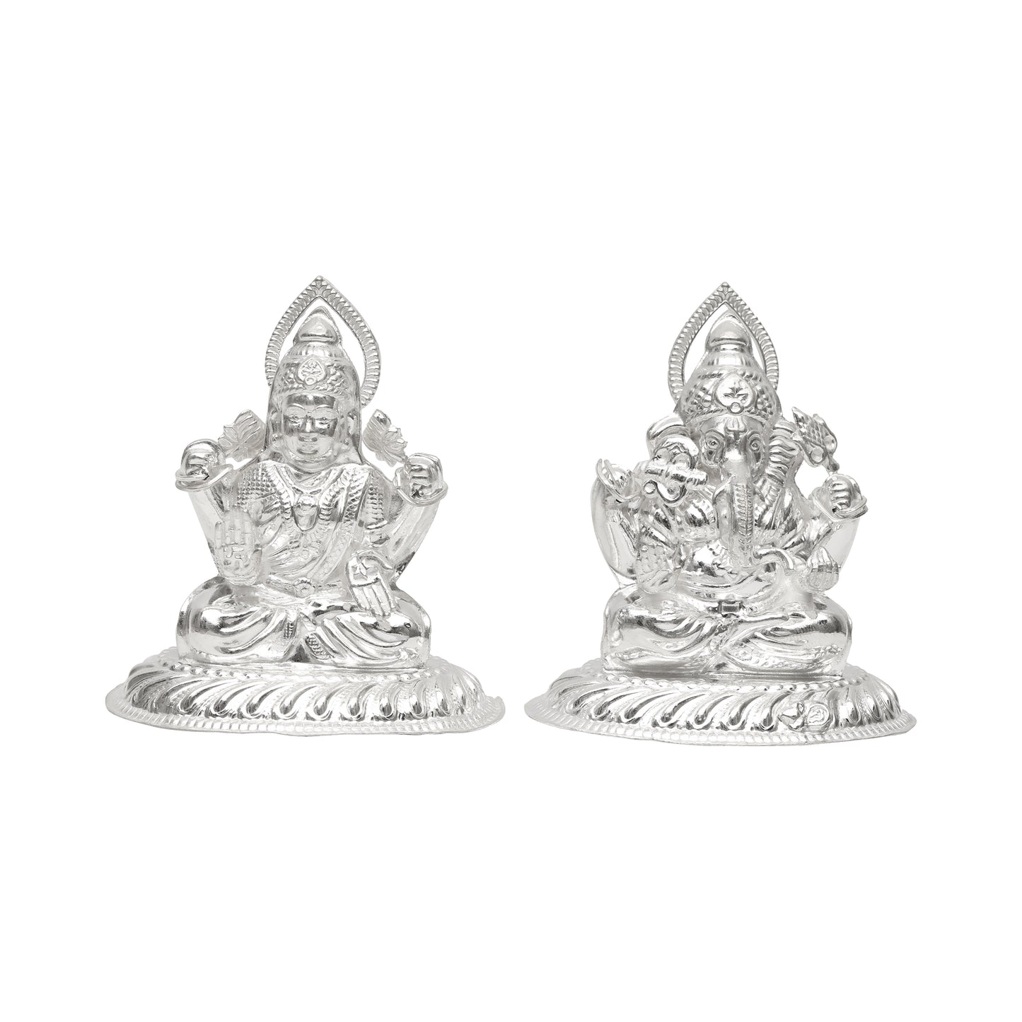 Pure Silver Lakshmi Ganesh Idol Set with Prabhavali | 925 Hallmarked Laxmi Ganesha Murti for Puja, Diwali Gift, Home Temple Décor