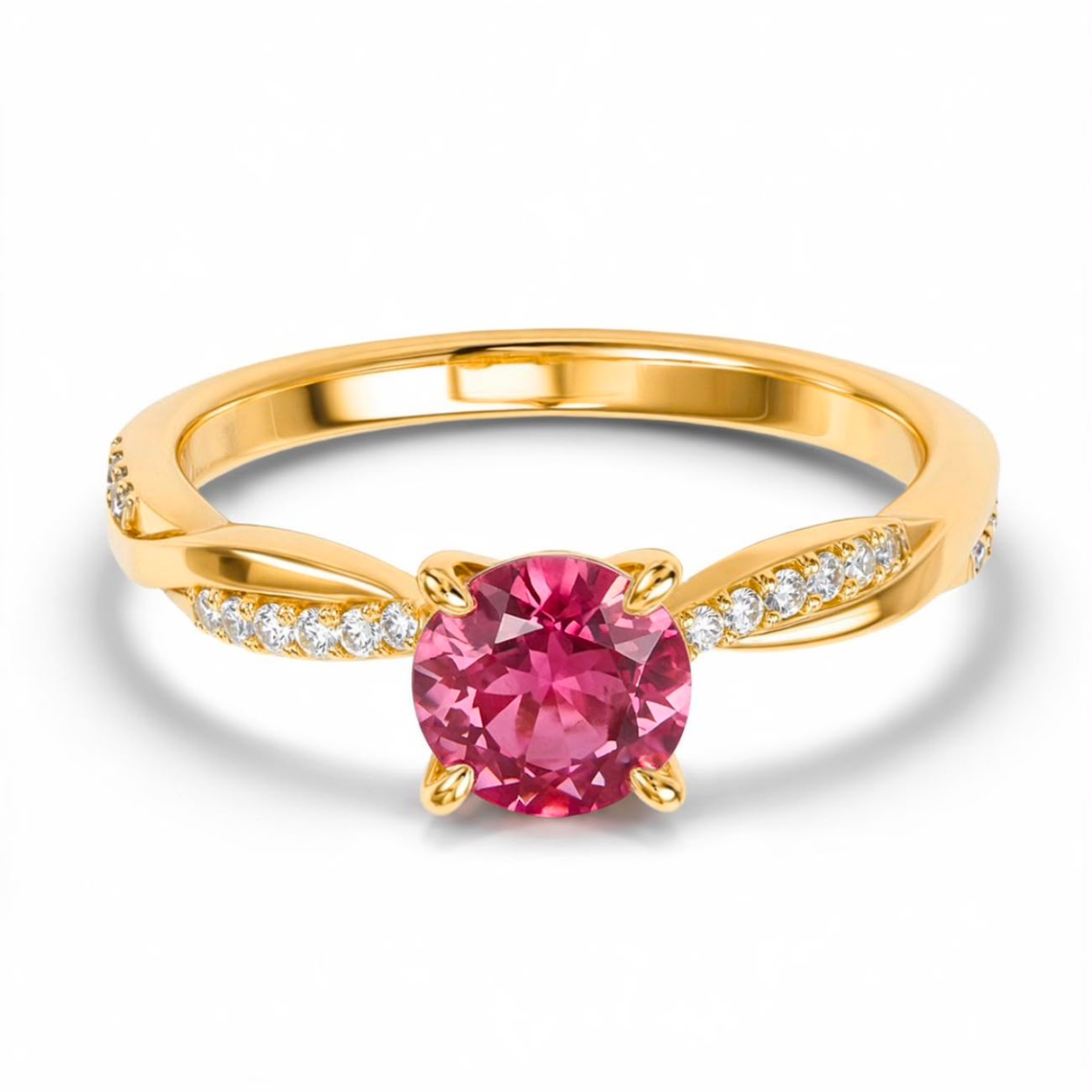 Ruby Pink Solitaire Twist Gold Ring