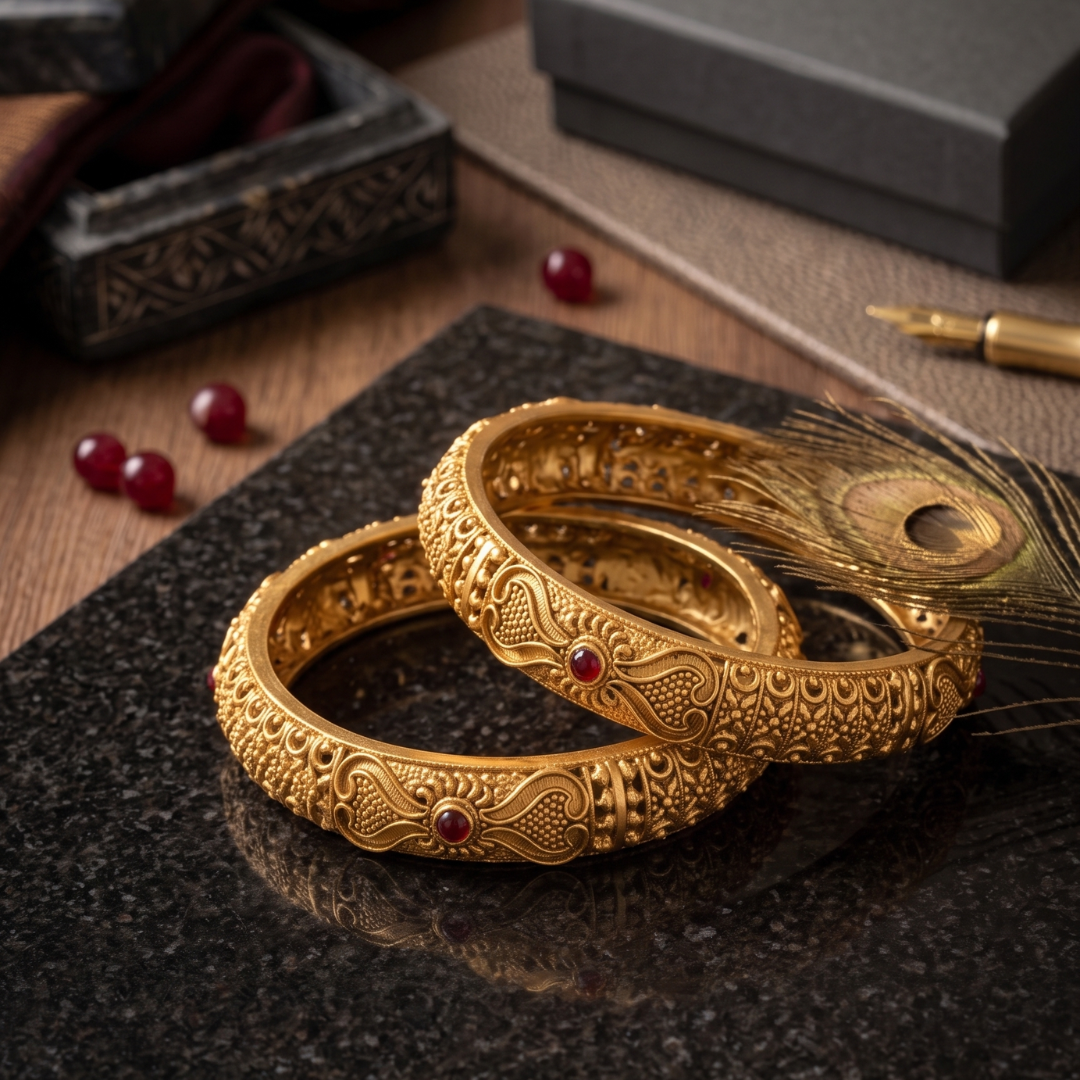 Antique Gold Heart-Motif Nakshi Kadas