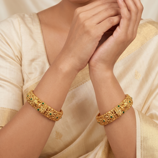 Antique Gold Lakshmi Temple Kada Bangles