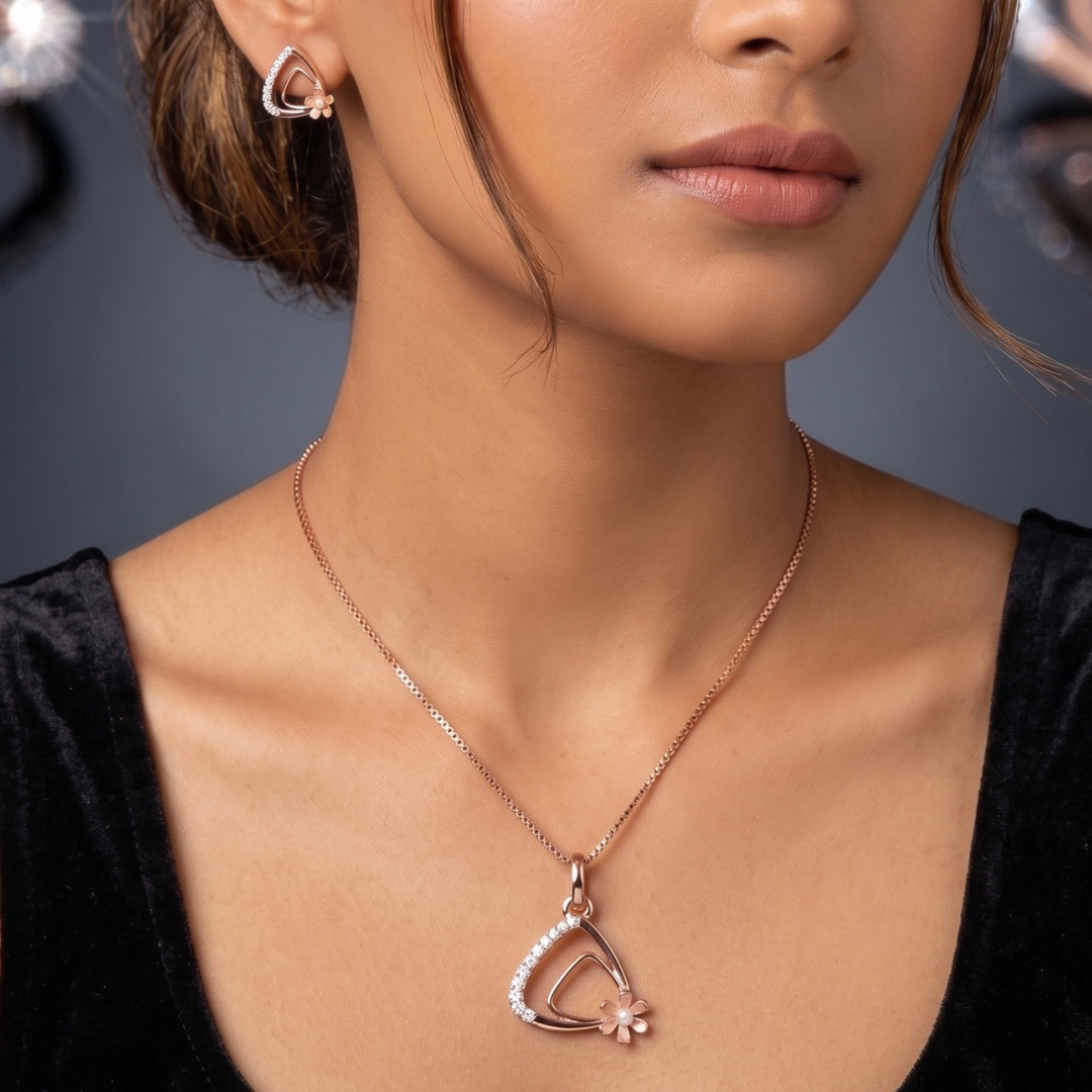 Serenity Triangle & Pearl Floral Pendant