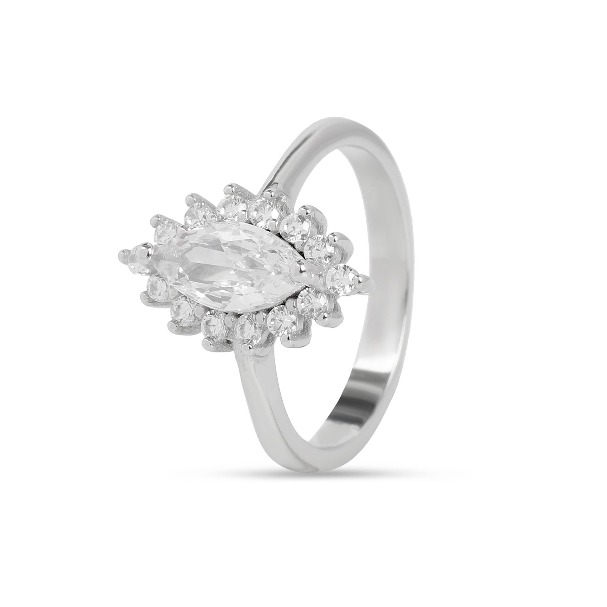 925 Sterling Silver Marquise Diamond Look Ring for Women | Halo CZ Stone Ring with Brilliant Cut | Elegant Engagement & Party Wear Ring