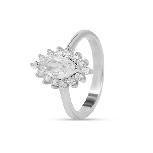 925 Sterling Silver Marquise Diamond Look Ring for Women | Halo CZ Stone Ring with Brilliant Cut | Elegant Engagement & Party Wear Ring