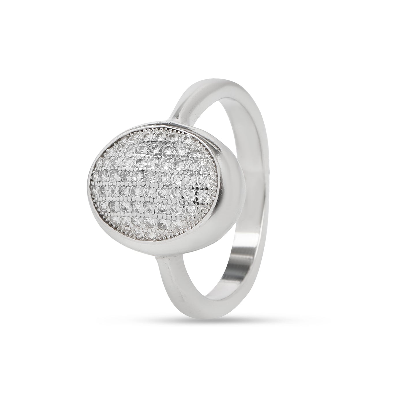 Oval Pave Diamond Look Ring for Women | Silver Tone Cluster Ring with Micro CZ Stones | Party & Daily Wear