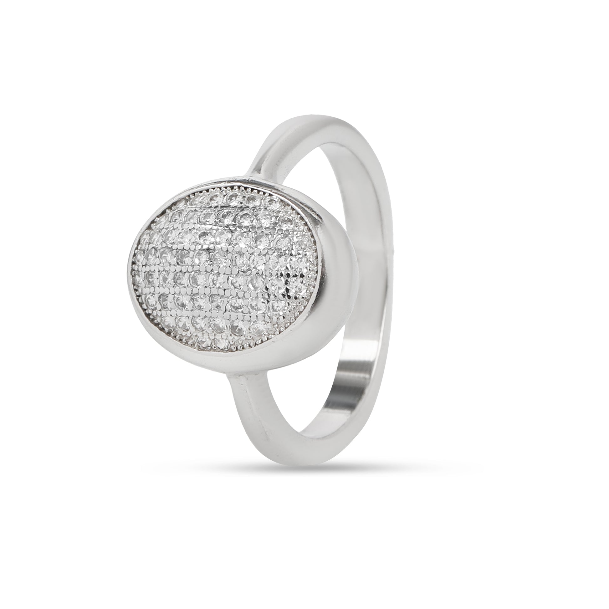 Oval Pave Diamond Look Ring for Women | Silver Tone Cluster Ring with Micro CZ Stones | Party & Daily Wear