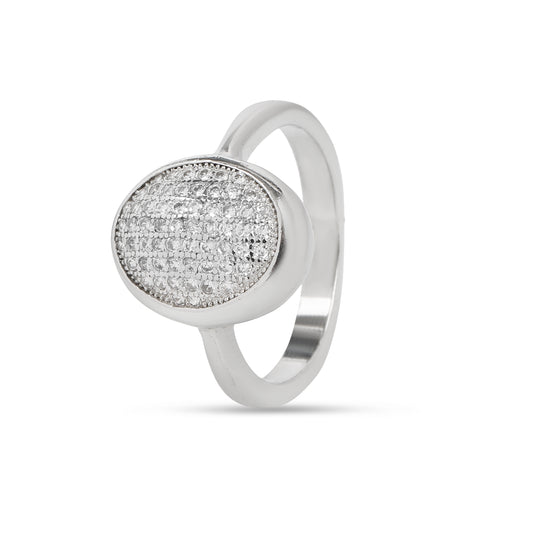 Oval Pave Diamond Look Ring for Women | Silver Tone Cluster Ring with Micro CZ Stones | Party & Daily Wear