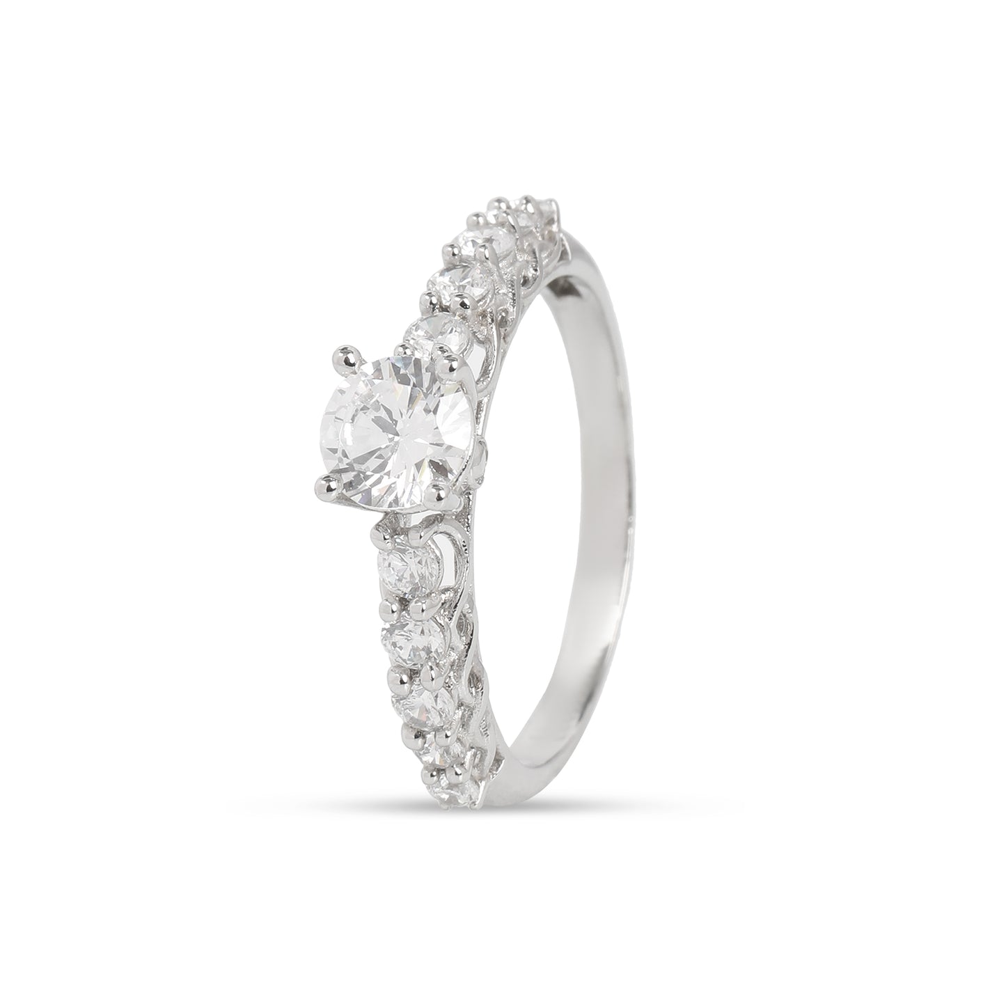 925 Sterling Silver Round Solitaire Ring with Pavé Side Stones for Women | Elegant CZ Diamond Look Ring