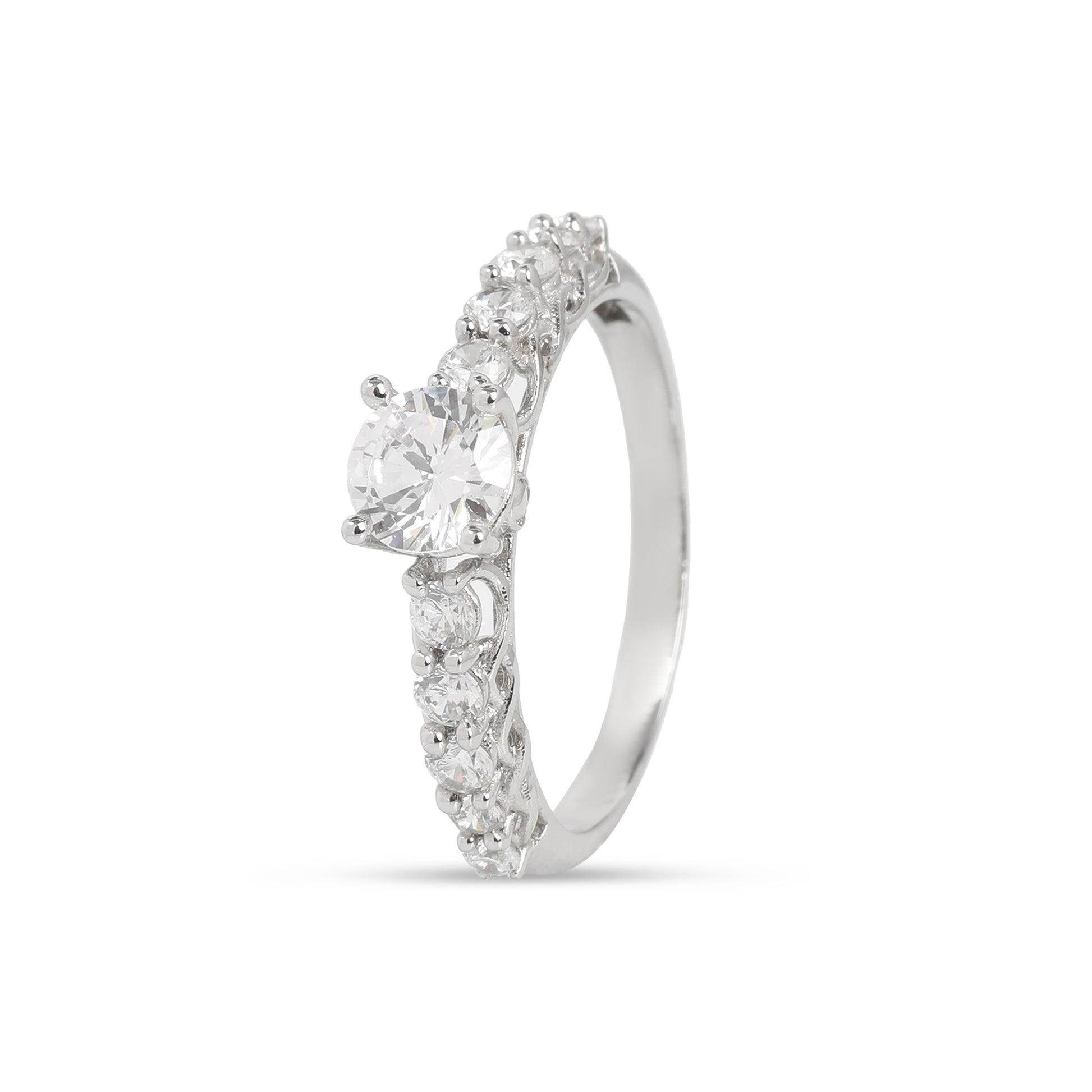 925 Sterling Silver Round Solitaire Ring with Pavé Side Stones for Women | Elegant CZ Diamond Look Ring