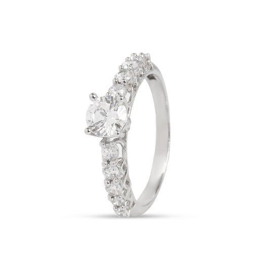 925 Sterling Silver Round Solitaire Ring with Pavé Side Stones for Women | Elegant CZ Diamond Look Ring