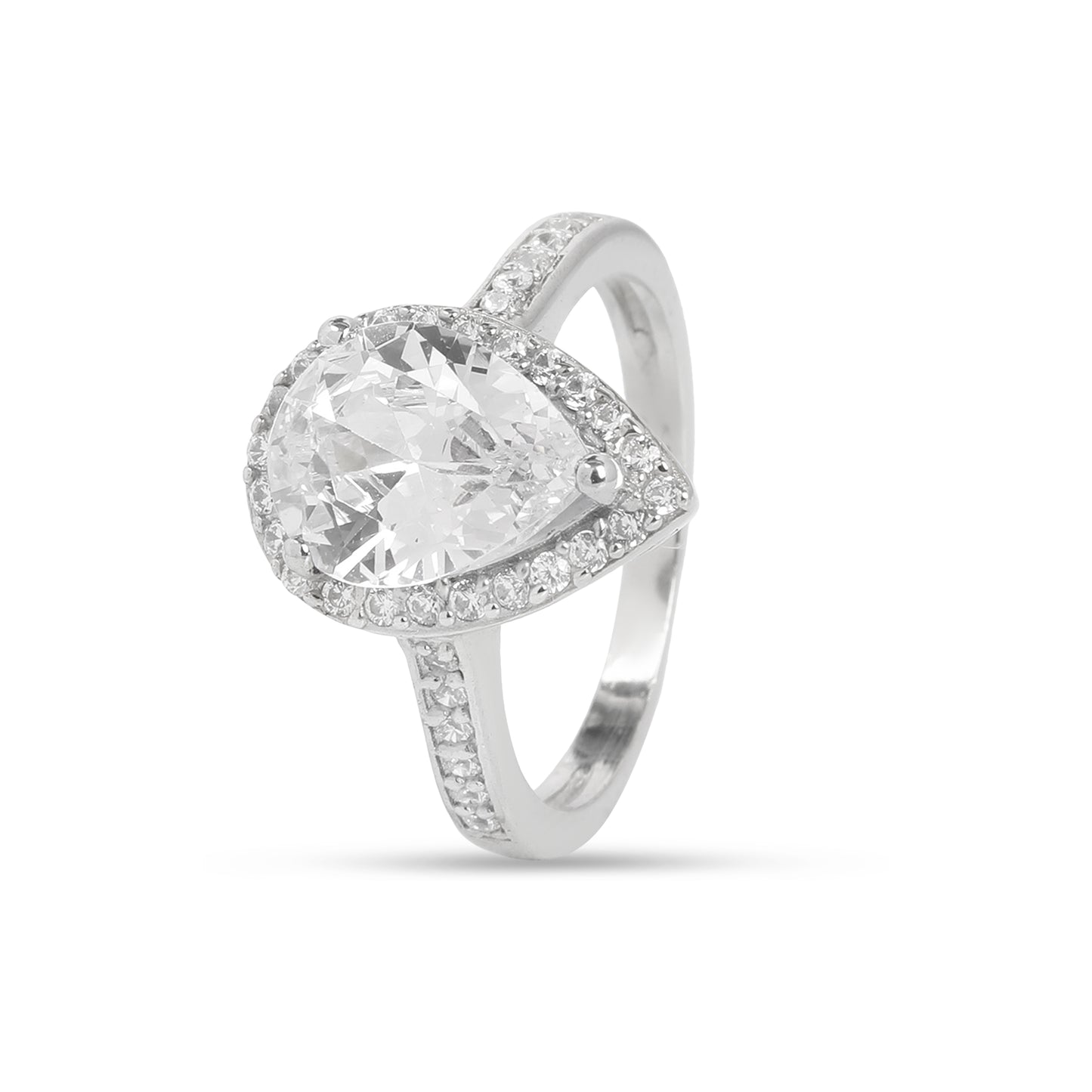 925 Sterling Silver Pear-Shaped Halo Ring with Cubic Zirconia for Women I Hotilal Jewellers