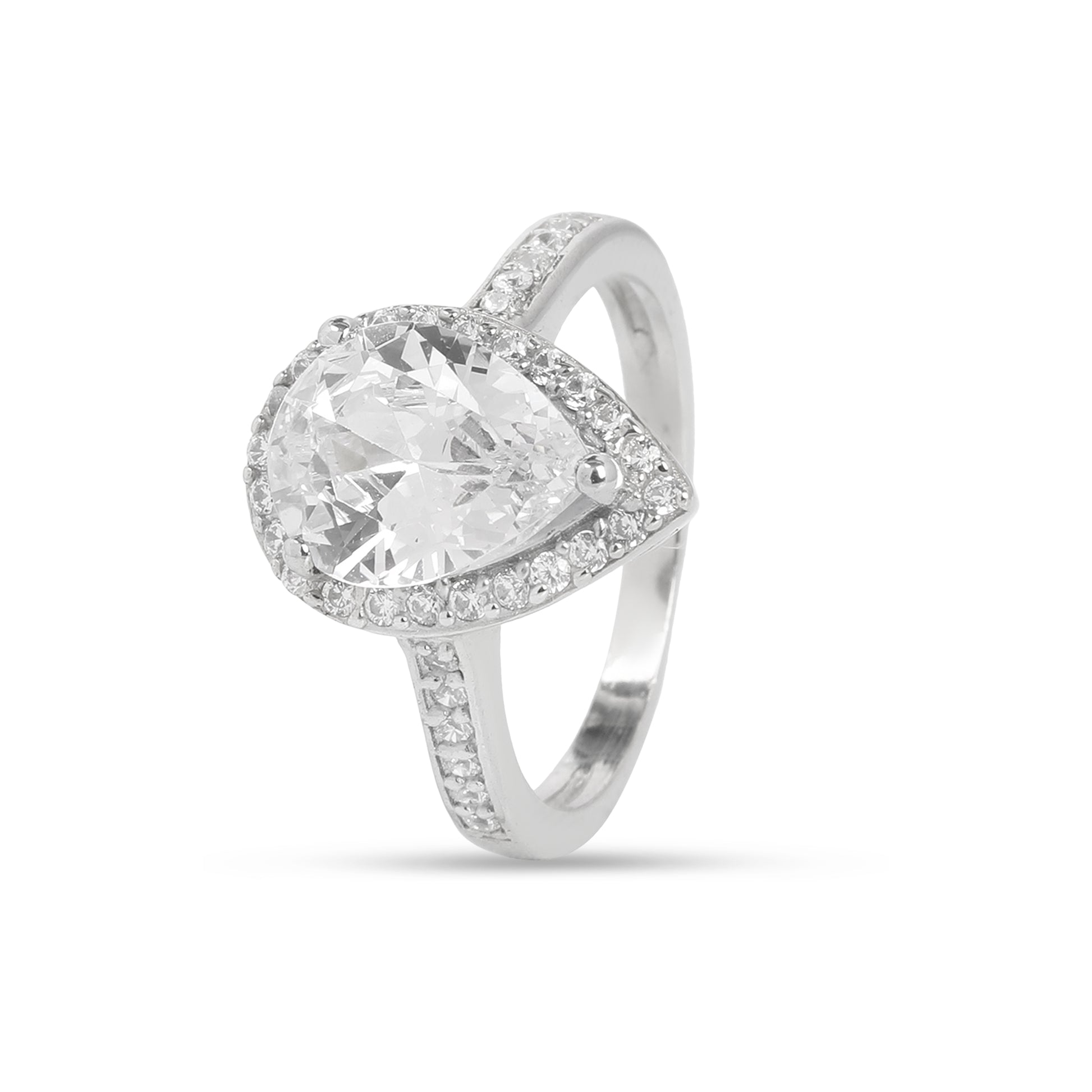 925 Sterling Silver Pear-Shaped Halo Ring with Cubic Zirconia for Women I Hotilal Jewellers
