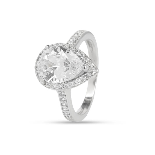 925 Sterling Silver Pear-Shaped Halo Ring with Cubic Zirconia for Women I Hotilal Jewellers