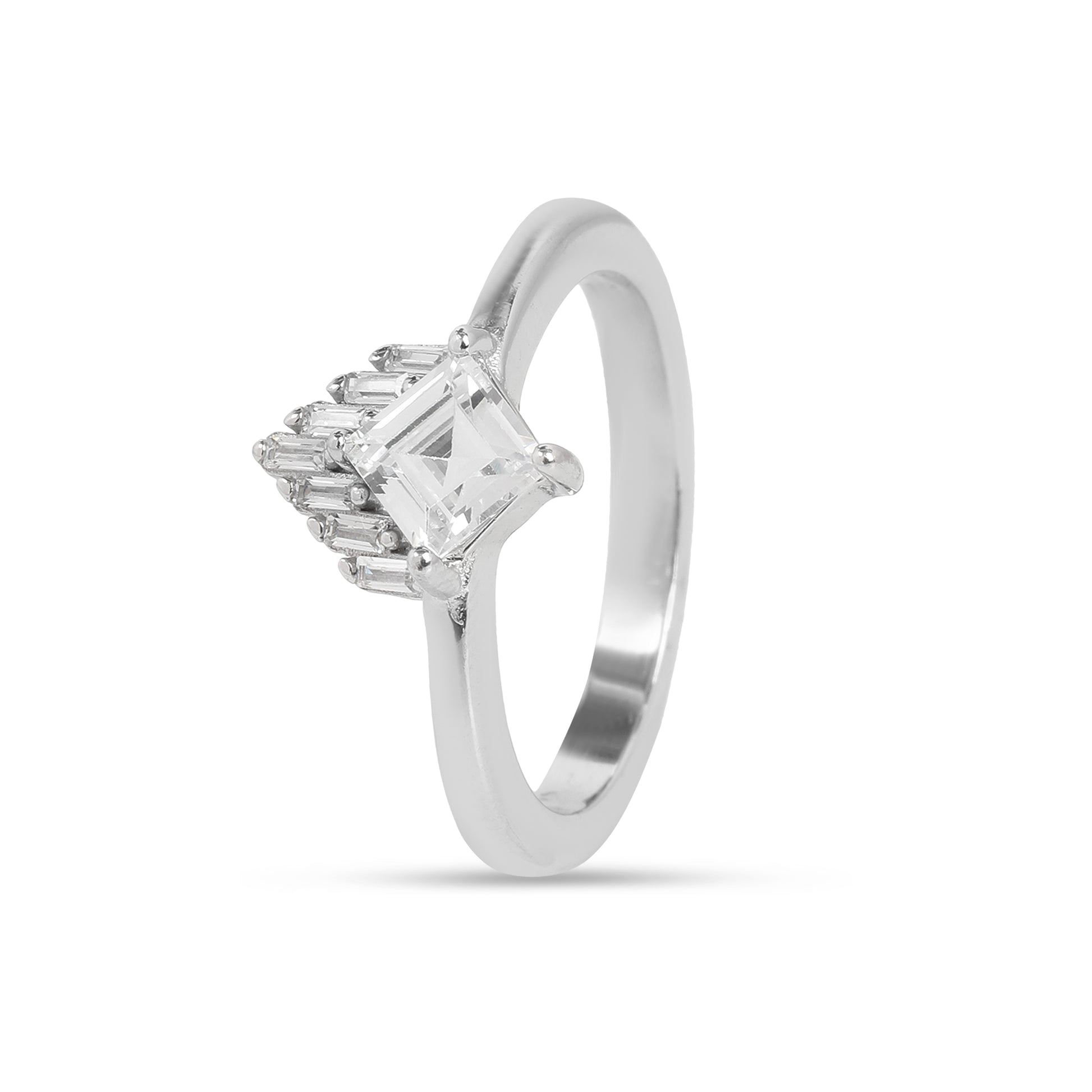 925 Sterling Silver Princess Cut White Stone Ring for Women | Elegant Baguette Accent Designer Ring