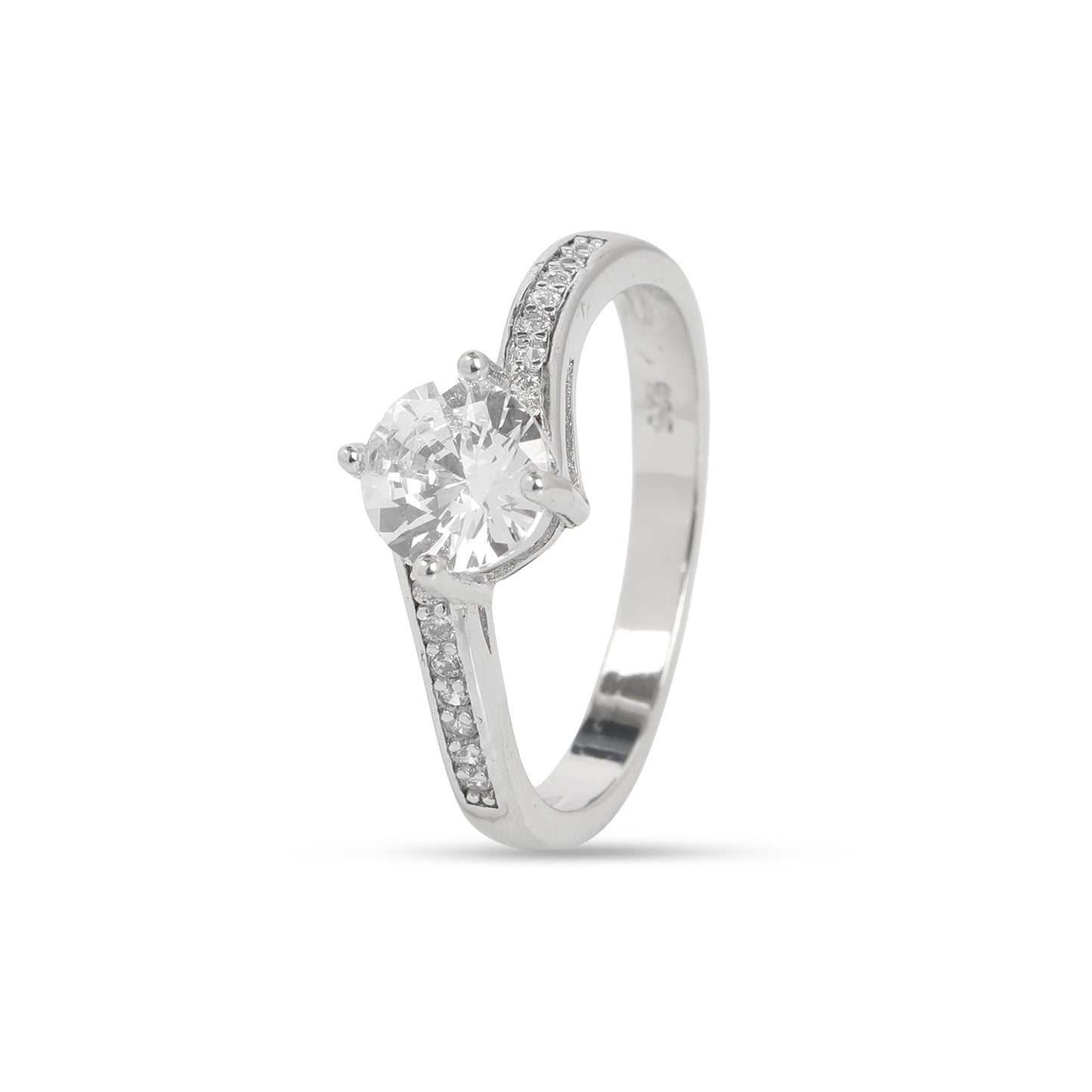 925 Sterling Silver Solitaire Ring with Round Brilliant Cut Cubic Zirconia for Women