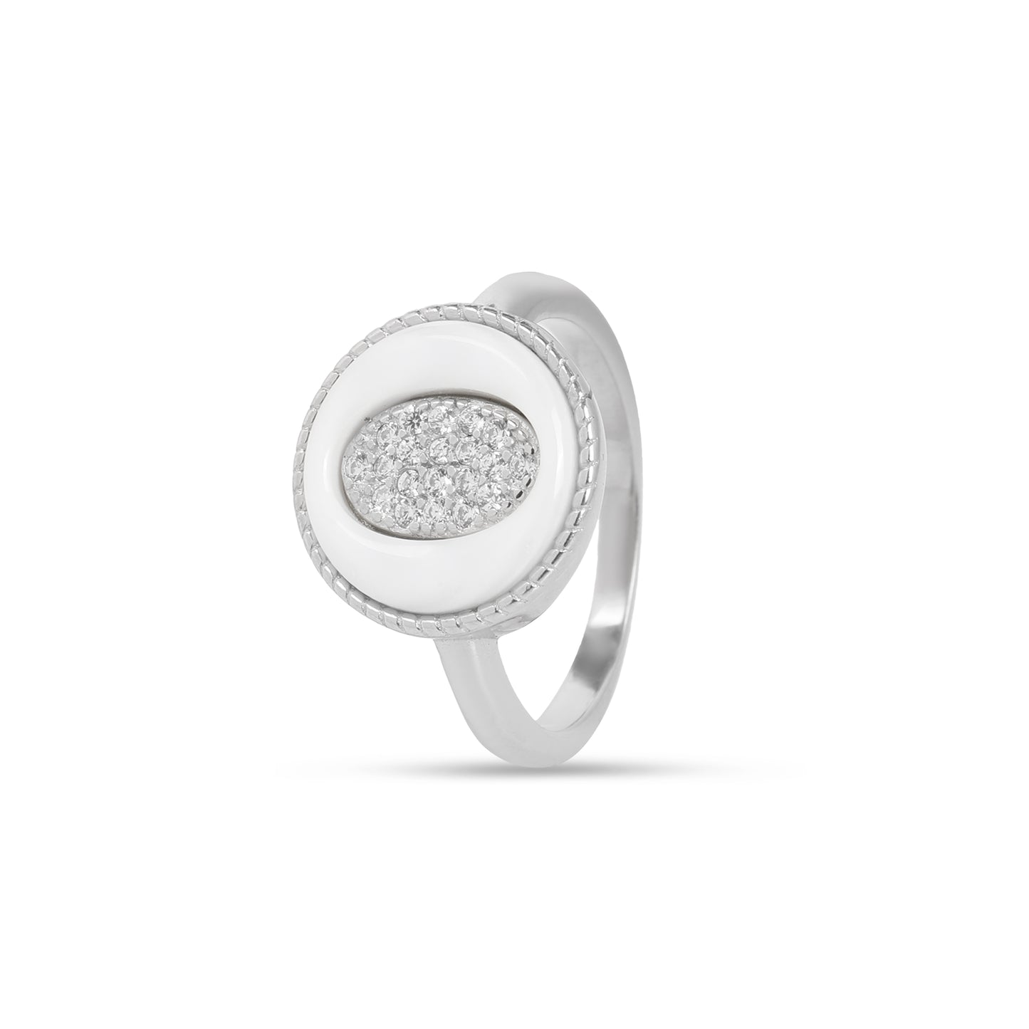 Sterling Silver Oval Halo Ring with Sparkling Stones for Women