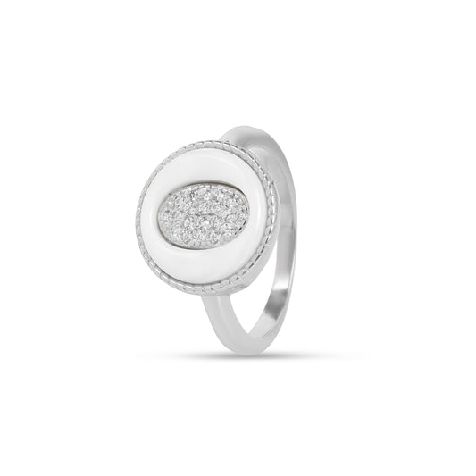 Sterling Silver Oval Halo Ring with Sparkling Stones for Women