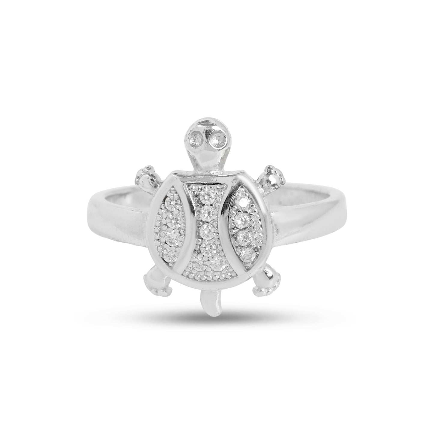 Sterling Silver Turtle Ring with Sparkling Stone Studded Shell | Cute Animal Design Ring for Women & Girls