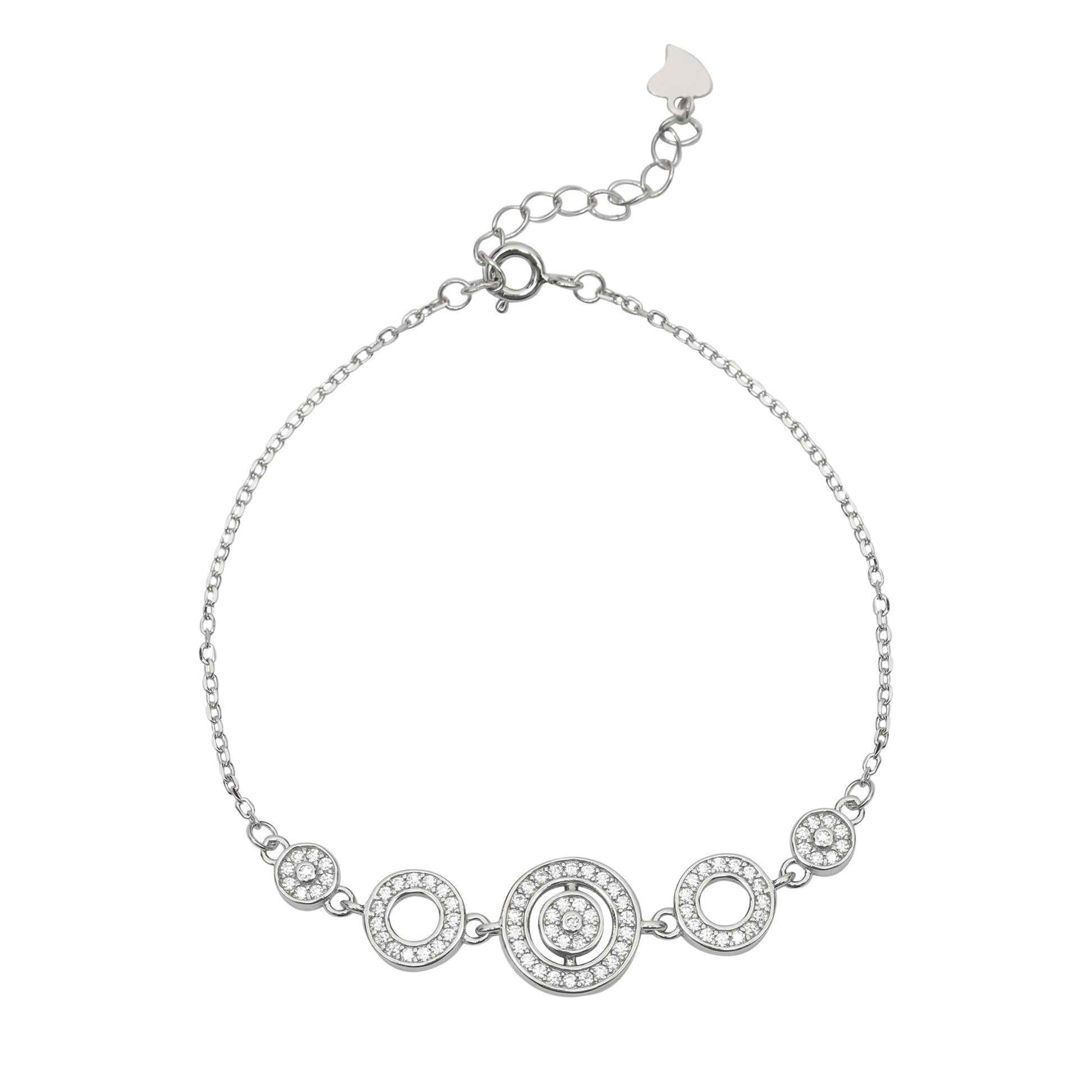 925 Sterling Silver Circle Charm Bracelet with Cubic Zirconia | Adjustable Chain Bracelet for Women | Elegant Minimal Design