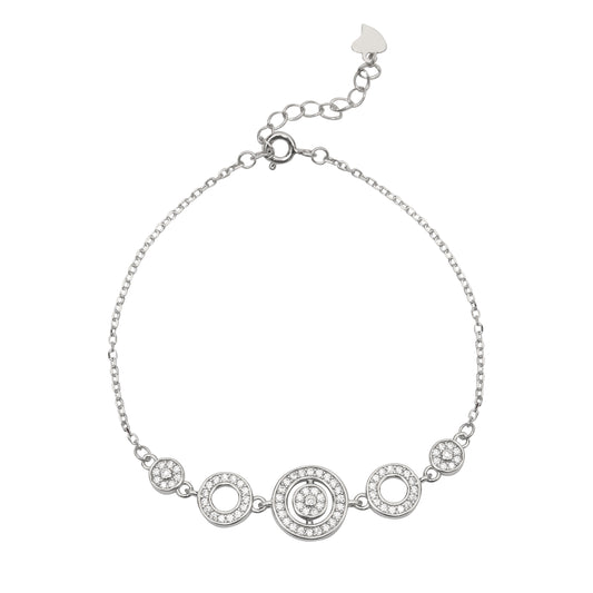 925 Sterling Silver Circle Charm Bracelet with Cubic Zirconia | Adjustable Chain Bracelet for Women | Elegant Minimal Design