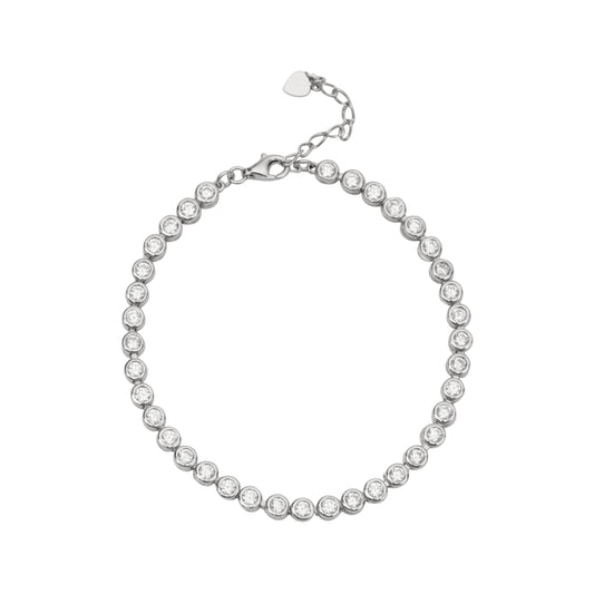 925 Sterling Silver Round Cubic Zirconia Tennis Bracelet for Women | Adjustable Chain | Classic Minimal Jewelry