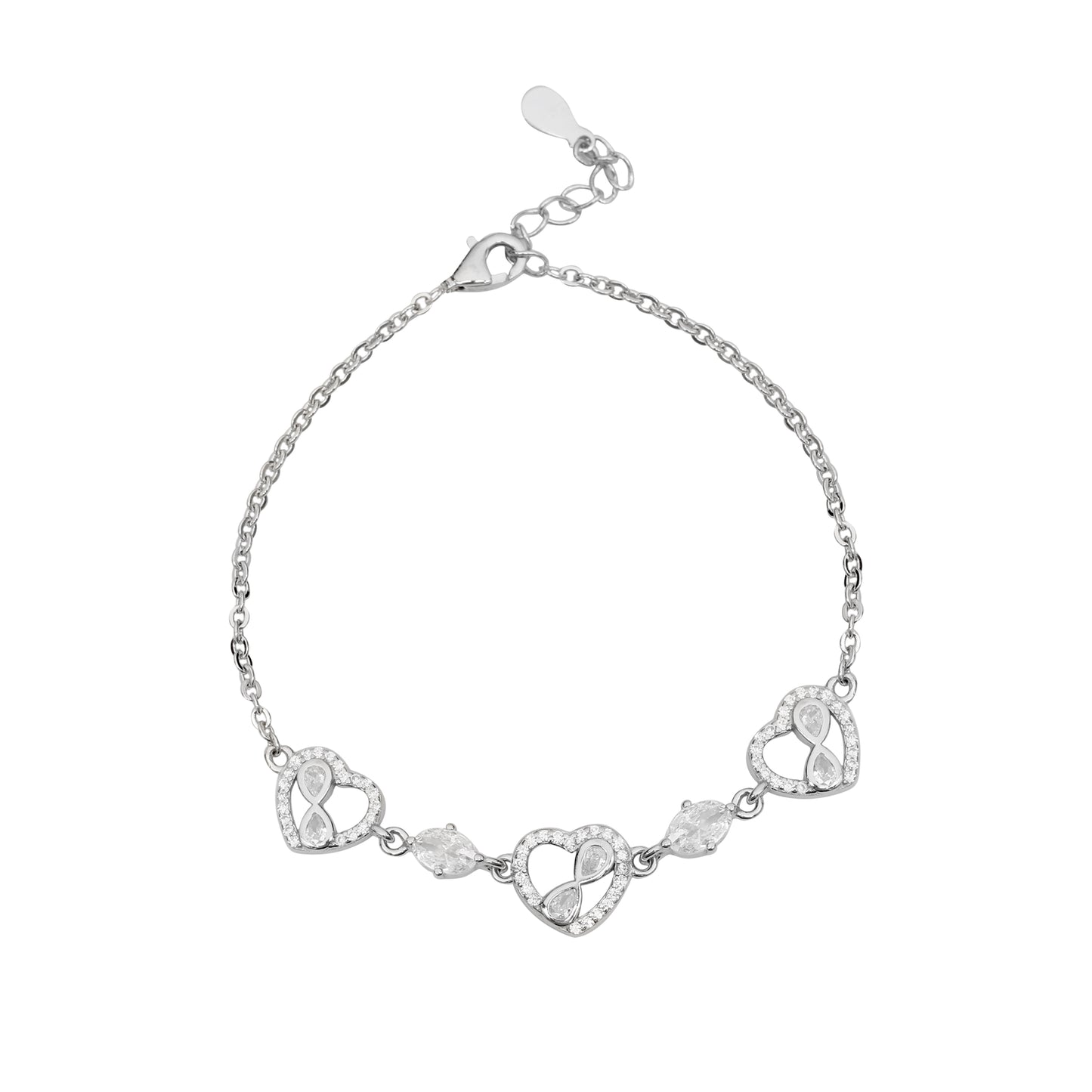 925 Sterling Silver Infinity Heart Bracelet with Cubic Zirconia for Women & Girls