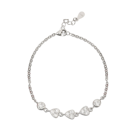 925 Sterling Silver Heart Charm Bracelet with Cubic Zirconia for Women & Girls