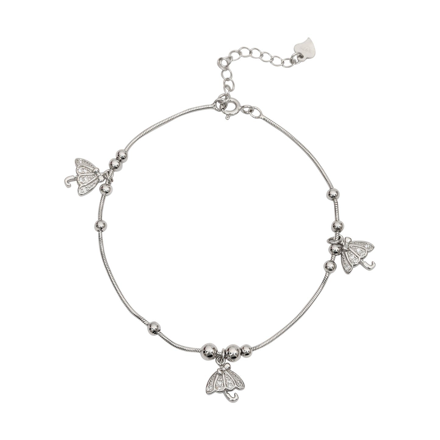 925 Sterling Silver Adjustable Bracelet with Umbrella Charms for Women & Girls