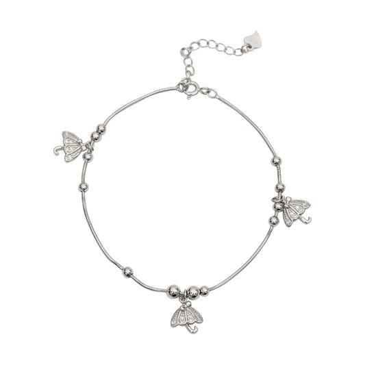925 Sterling Silver Adjustable Bracelet with Umbrella Charms for Women & Girls