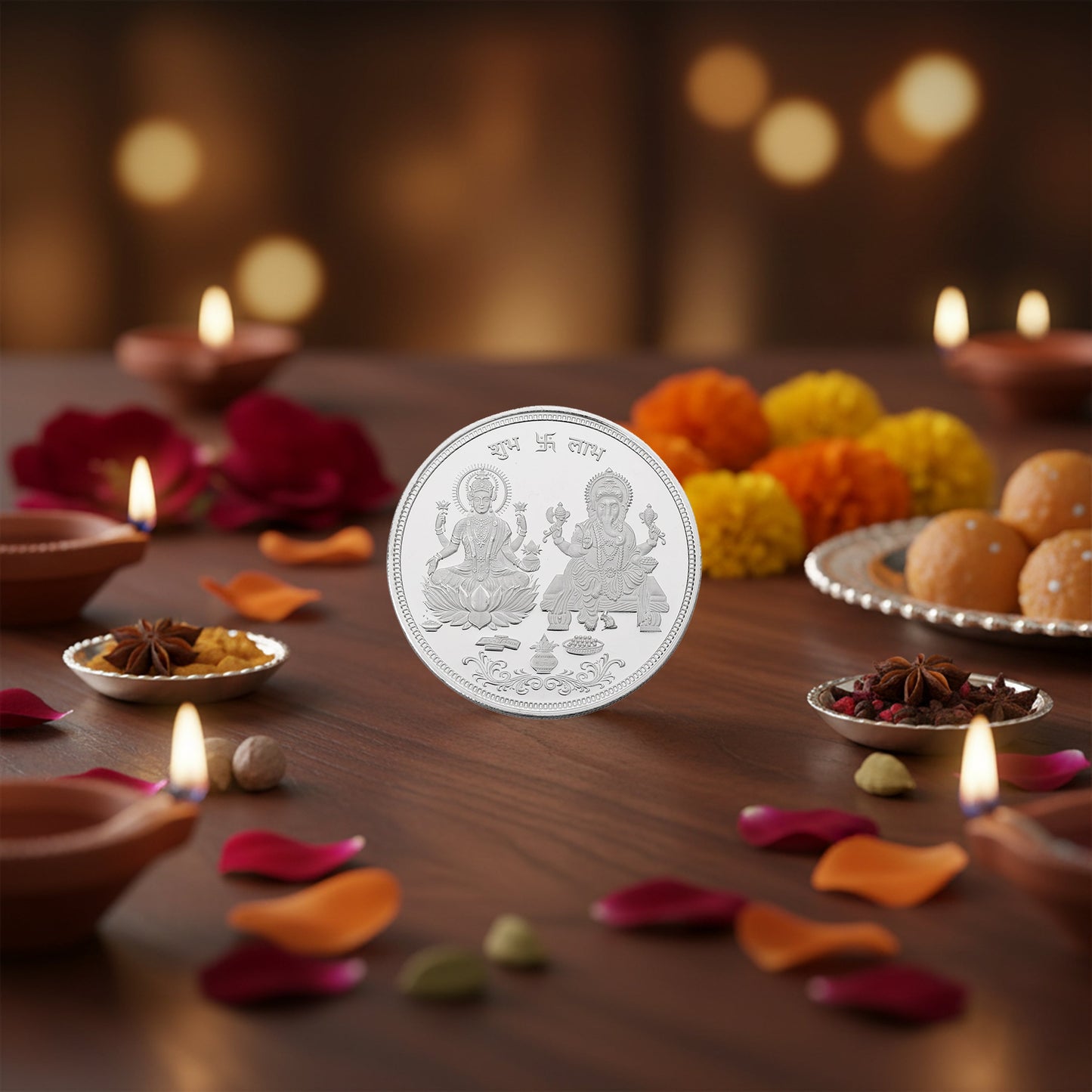 50g Silver Coin 999 Purity | Lakshmi Ganesh Shubh Labh Design | Pure Silver Coin for Diwali पूजा & Investment