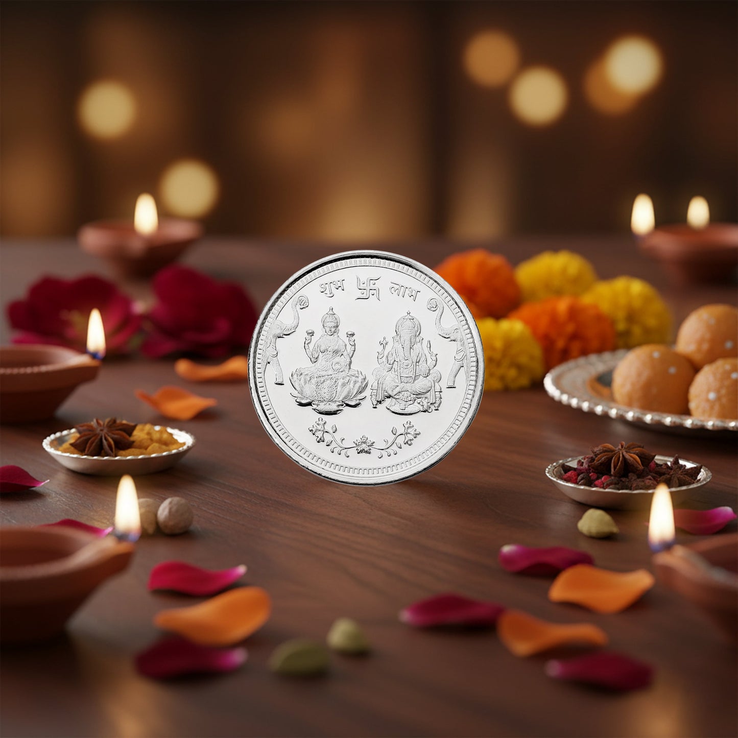 10g Fine Silver 999 Lakshmi Ganesh Coin | Pure Silver Religious Coin | Shubh Labh Design for Diwali पूजा & Gifting I Gift for Mother