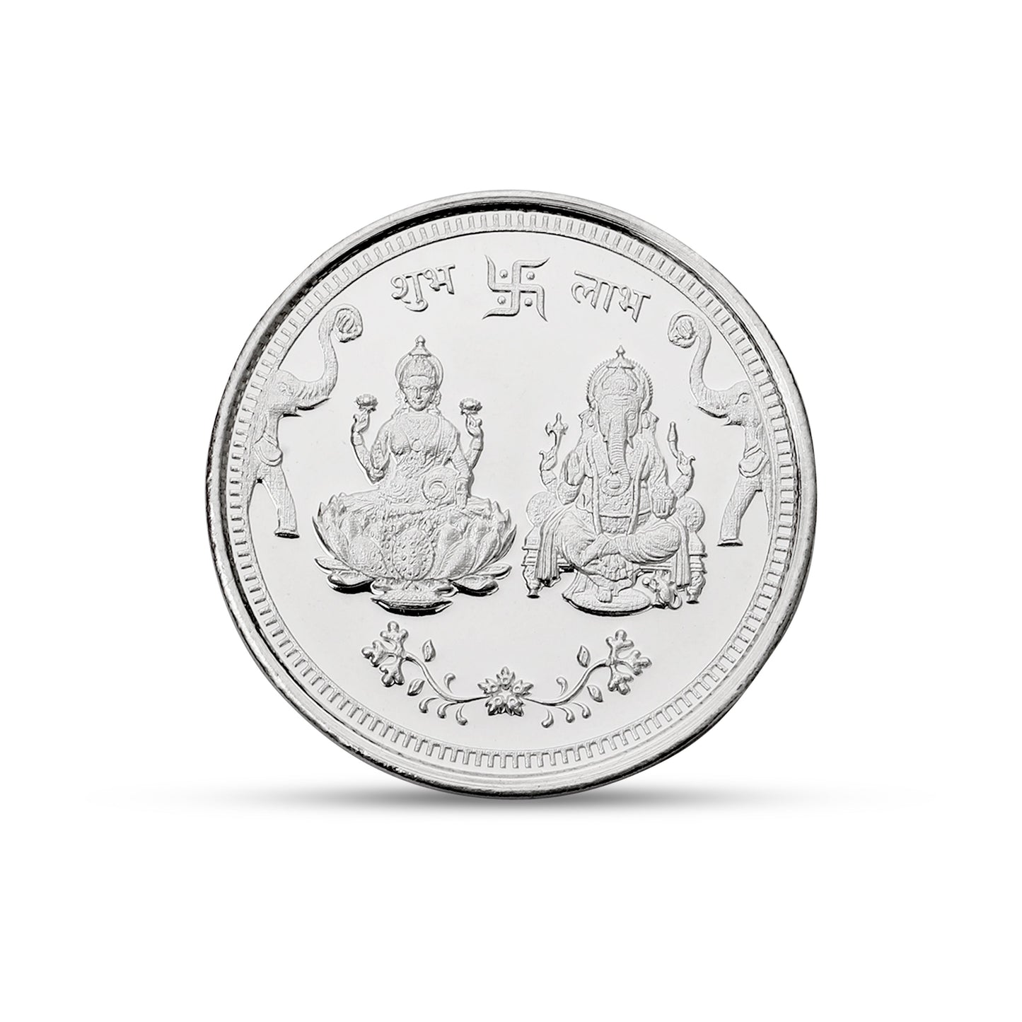 Hotilal Jewellers 10g Fine Silver Lakshmi Ganesh Coin, Shubh Labh Design