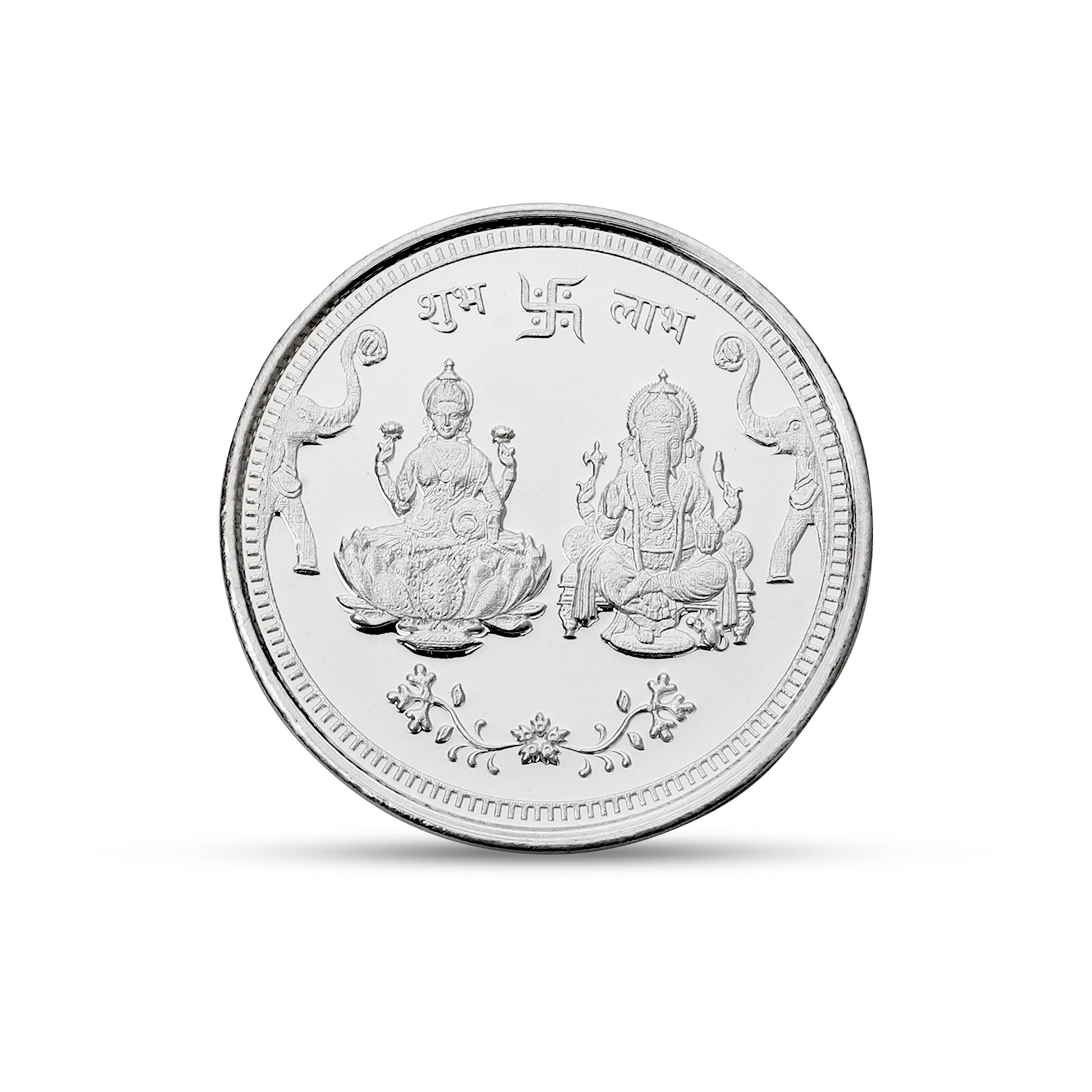 Hotilal Jewellers 10g Fine Silver Lakshmi Ganesh Coin, Shubh Labh Design