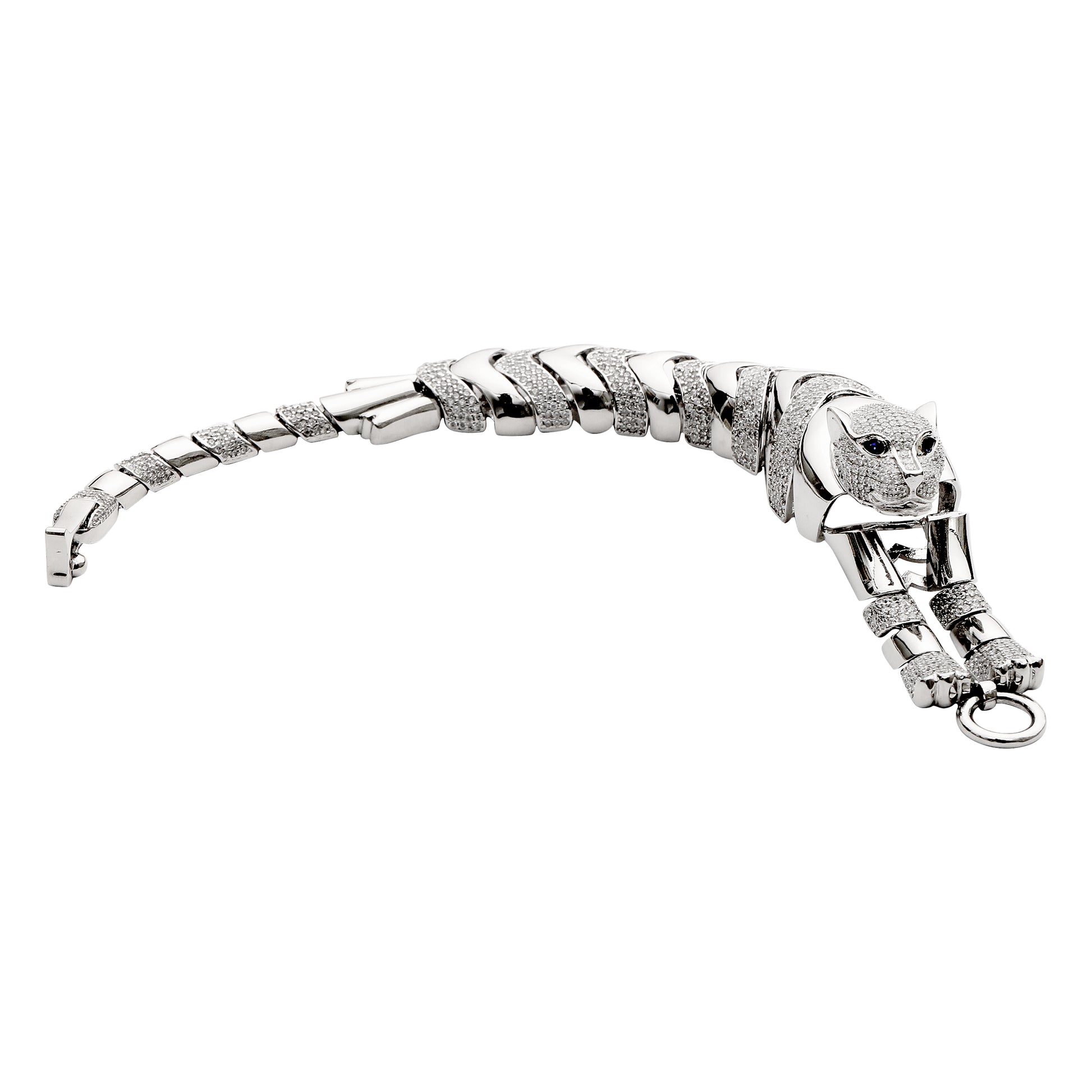 925 Sterling Silver Jaguar Face Bracelet with Cubic Zirconia Stones | Premium Luxury Animal Design Bracelet for Women & Men