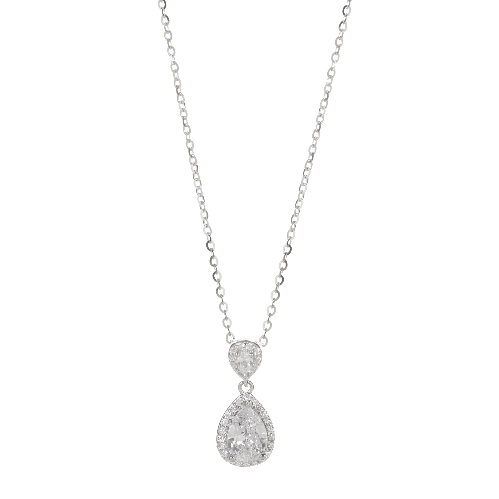 Sterling Silver Teardrop Pendant Necklace with Sparkling Stones for Women