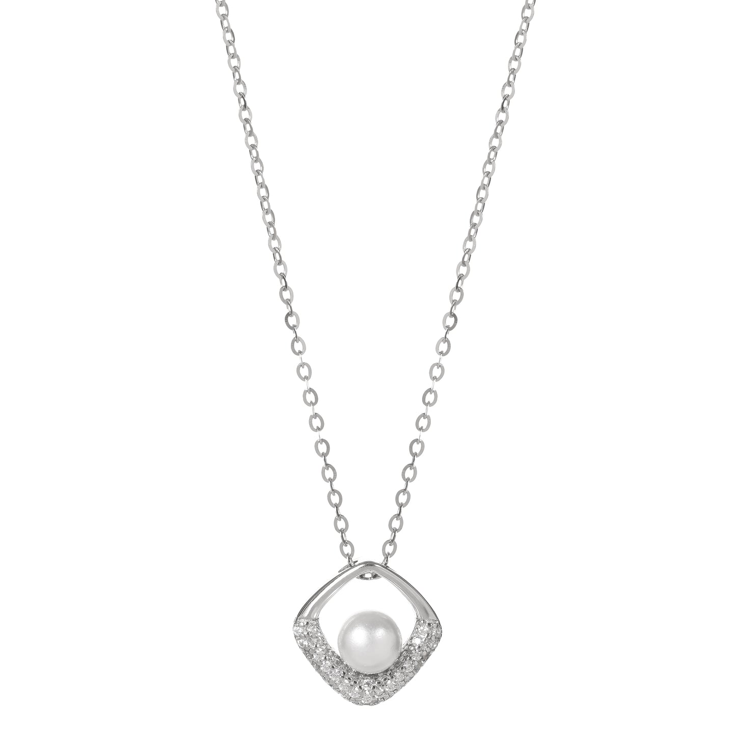 925 Sterling Silver Pearl Pendant Necklace for Women | Cubic Zirconia Studded Elegant Chain | Minimalist Jewelry