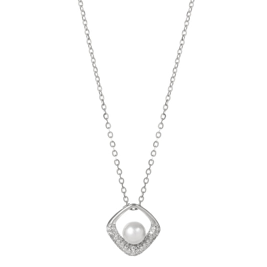 925 Sterling Silver Pearl Pendant Necklace for Women | Cubic Zirconia Studded Elegant Chain | Minimalist Jewelry