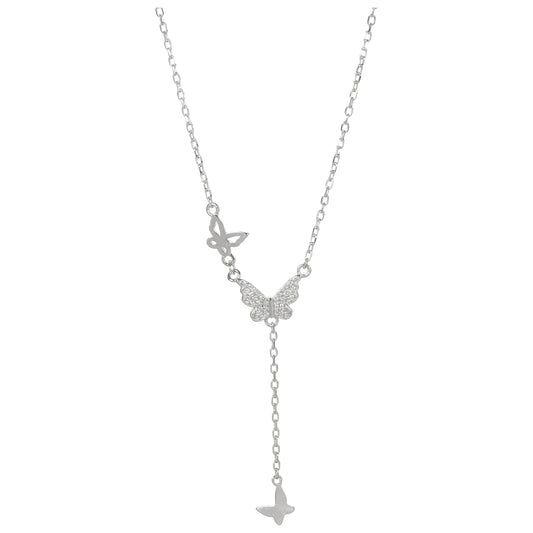 Sterling Silver Butterfly Pendant Chain Necklace for Women | Dainty Layered Drop Design | 925 Silver Jewelry