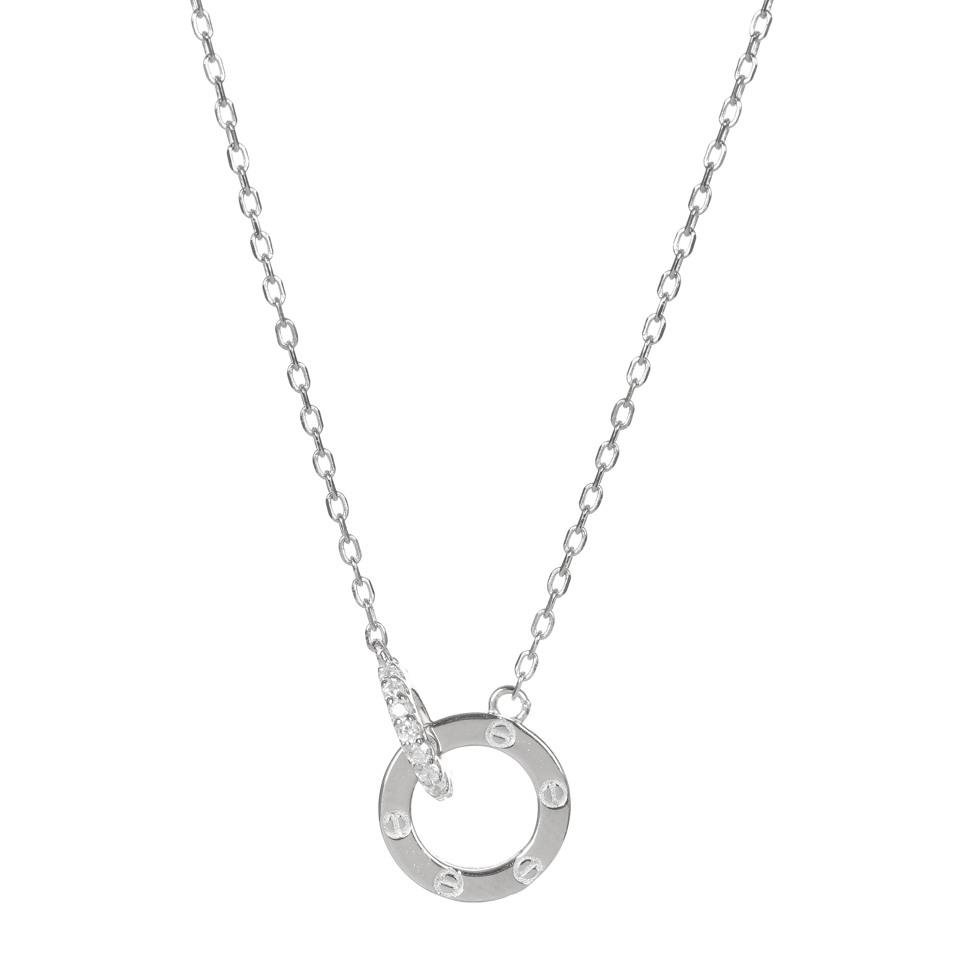 Sterling Silver Pendant Necklace for Women | 925 Silver Circular Ring with Crystal Accent | Elegant Minimal Chain