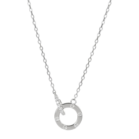 Sterling Silver Pendant Necklace for Women | 925 Silver Circular Ring with Crystal Accent | Elegant Minimal Chain