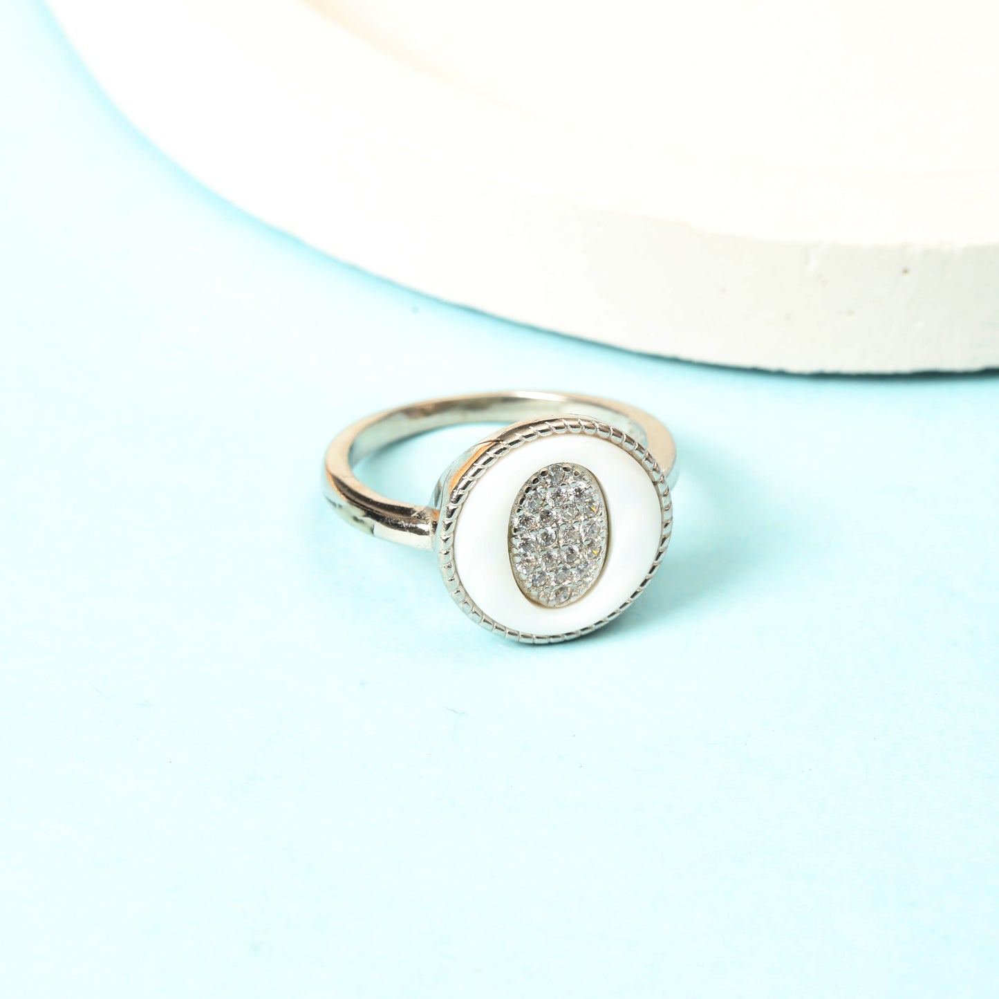 Sterling Silver Oval Halo Ring with Sparkling Stones for Women