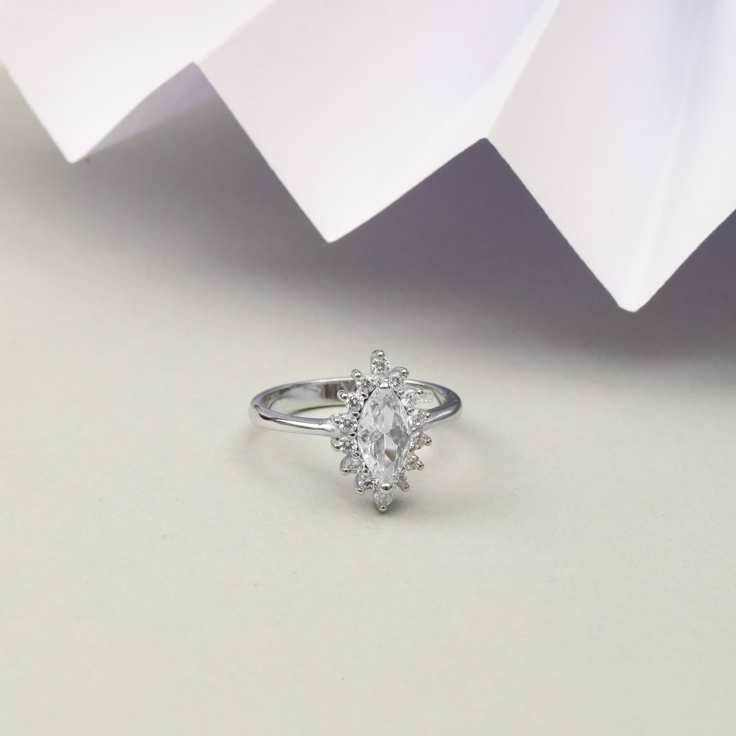 925 Sterling Silver Marquise Diamond Look Ring for Women | Halo CZ Stone Ring with Brilliant Cut | Elegant Engagement & Party Wear Ring