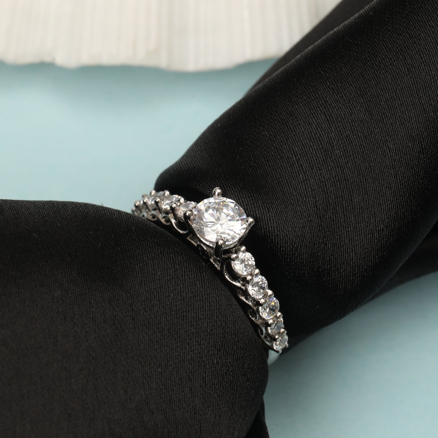 925 Sterling Silver Round Solitaire Ring with Pavé Side Stones for Women | Elegant CZ Diamond Look Ring