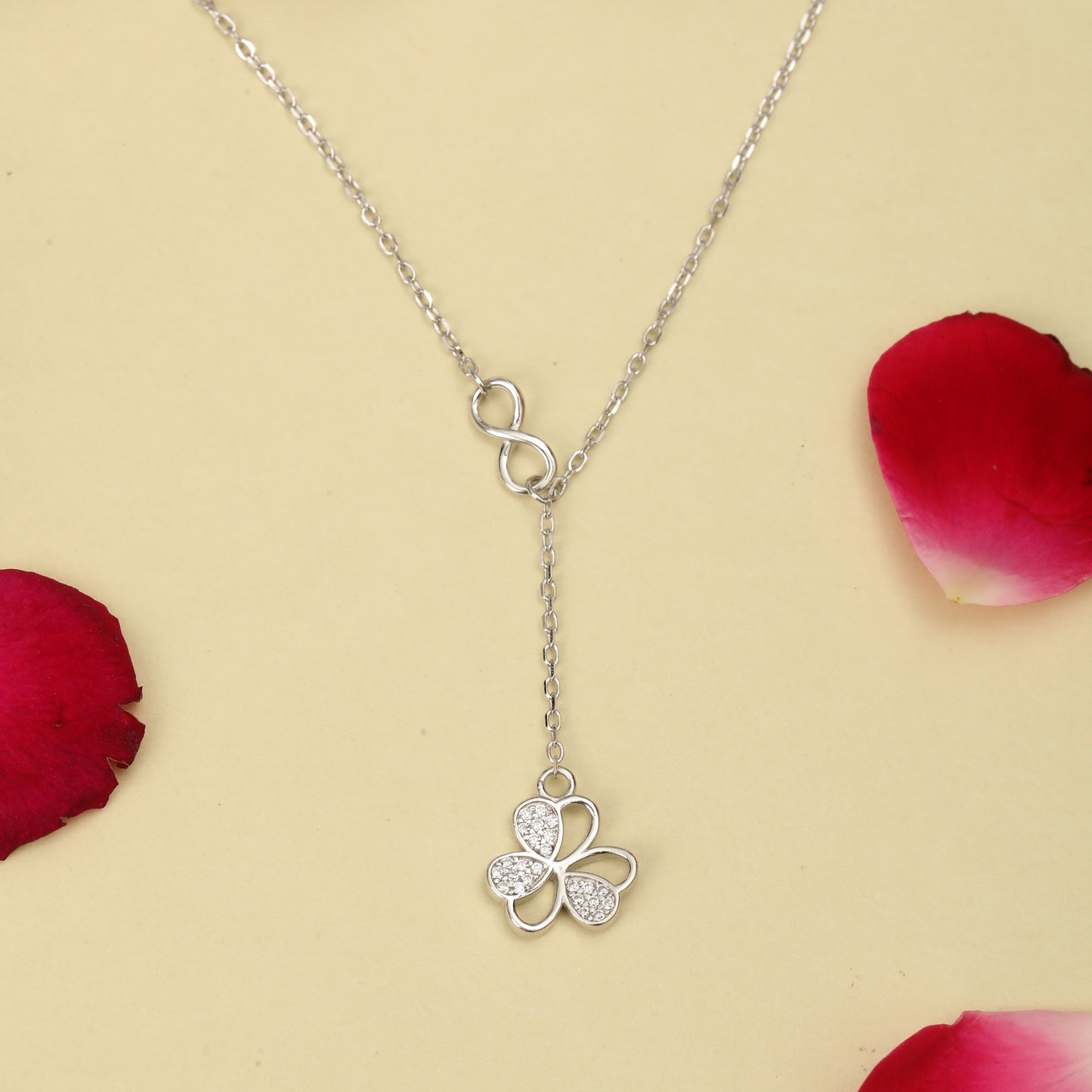 Sterling Silver Infinity Clover Pendant Necklace for Women | 925 Silver Adjustable Chain with Cubic Zirconia Stones